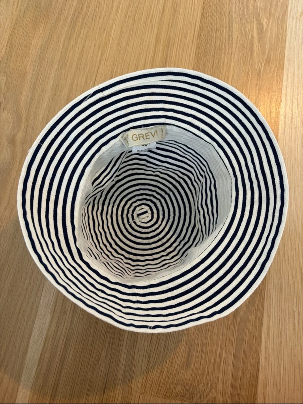 Grevi Little Girl’s Navy and White Striped Sun Hat with White Bow